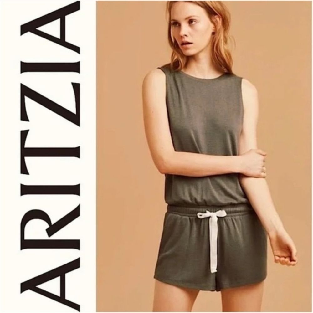 Aritzia WILFRED Free Izabel Olive Green Romper Shorts Sleeveless Tank M Medium